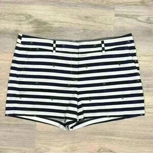 Nautica Women’s Navy White Striped Palm Tree Chino Shorts Cotton Stretch Size 16